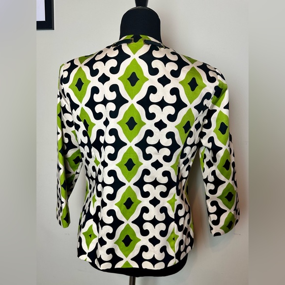 Susan Bristol Blue/Green Ikat Print 3/4 Sleeve Blazer Sz M - Picture 2 of 6